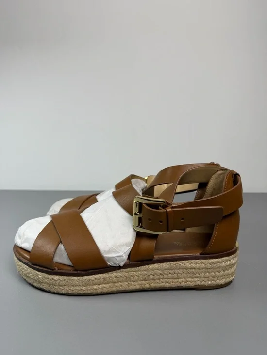 Michael Kors Lynn Espadrille Woven Platform Wide Strap Sandals Size Brown 8M - Picture 3 of 13